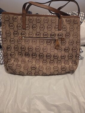 Michael Kors Brown Tan Signature MK Logo Tote